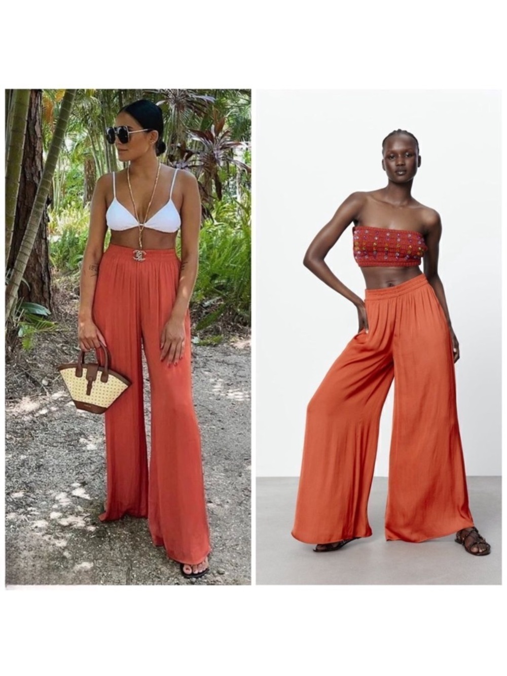 ZARA Wide Leg Palazzo Pants in Rust SIZE M